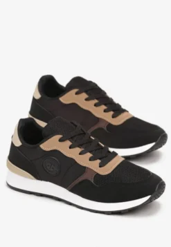 Czarne Sneakersy ze Sznurowaniem na Płaskiej Podeszwie Apotasia