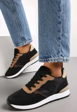 Czarne Sneakersy ze Sznurowaniem na Płaskiej Podeszwie Apotasia