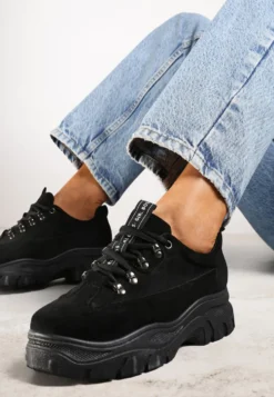 Czarne Sneakersy z Imitacji Skóry Farwynn