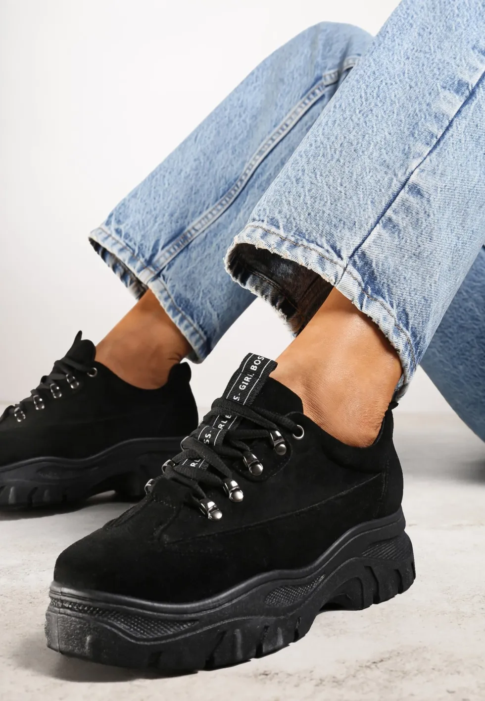 Czarne Sneakersy z Imitacji Skóry Farwynn