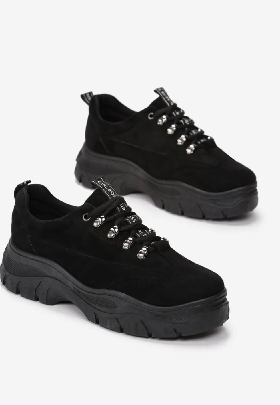 Czarne Sneakersy z Imitacji Skóry Farwynn