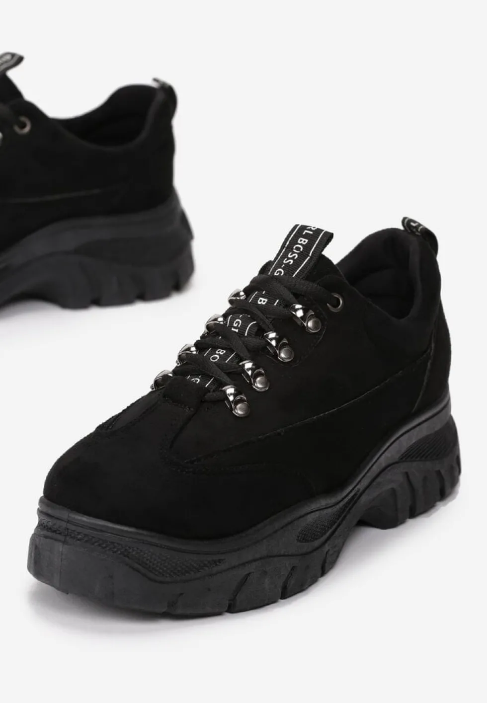 Czarne Sneakersy z Imitacji Skóry Farwynn