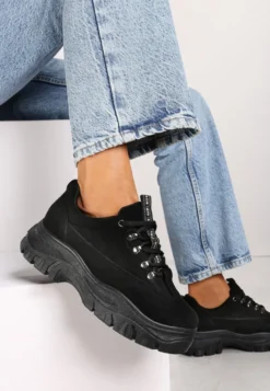 Czarne Sneakersy z Imitacji Skóry Farwynn