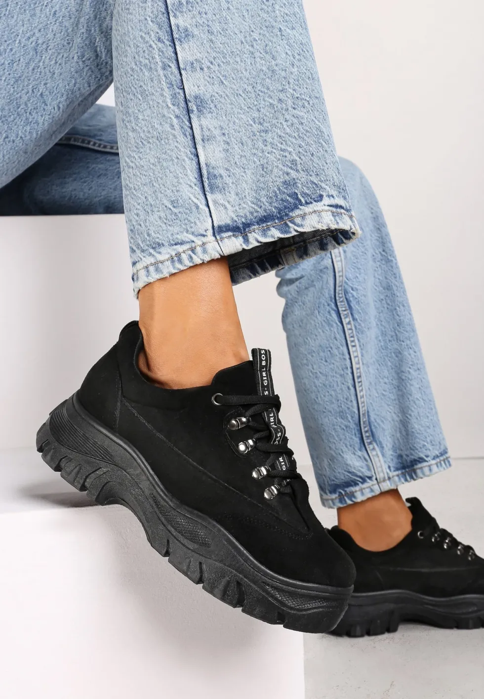 Czarne Sneakersy z Imitacji Skóry Farwynn