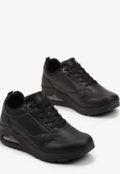 Czarne Sneakersy z Imitacji Skóry na Podeszwie Air ze Sznurowaniem Nirele