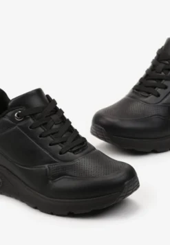 Czarne Sneakersy z Imitacji Skóry na Podeszwie Air ze Sznurowaniem Nirele