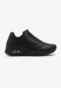 Czarne Sneakersy z Imitacji Skóry na Podeszwie Air ze Sznurowaniem Nirele