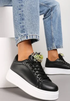 Czarne Sneakersy z Kolorowymi Kryształami na Platformie Dolapse