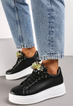 Czarne Sneakersy z Kolorowymi Kryształami na Platformie Dolapse