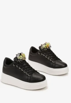 Czarne Sneakersy z Kolorowymi Kryształami na Platformie Dolapse