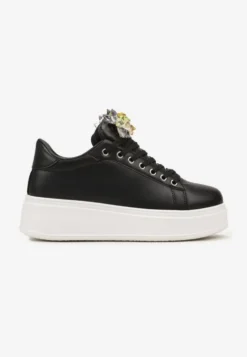 Czarne Sneakersy z Kolorowymi Kryształami na Platformie Dolapse