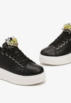 Czarne Sneakersy z Kolorowymi Kryształami na Platformie Dolapse