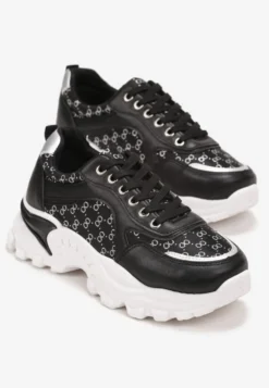 Czarne Sneakersy z Metaliczną Nitką na Grubej Podeszwie Melimeda