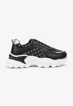 Czarne Sneakersy z Metaliczną Nitką na Grubej Podeszwie Melimeda
