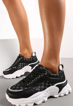 Czarne Sneakersy z Metaliczną Nitką na Grubej Podeszwie Melimeda