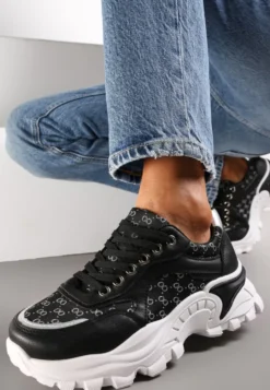 Czarne Sneakersy z Metaliczną Nitką na Grubej Podeszwie Melimeda