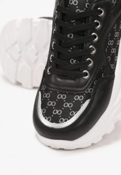 Czarne Sneakersy z Metaliczną Nitką na Grubej Podeszwie Melimeda