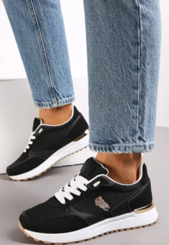 Czarne Sneakersy z Ozdobną Podeszwą i Przeszyciami Novajean