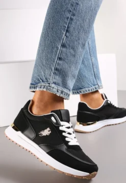 Czarne Sneakersy z Ozdobną Podeszwą i Przeszyciami Novajean