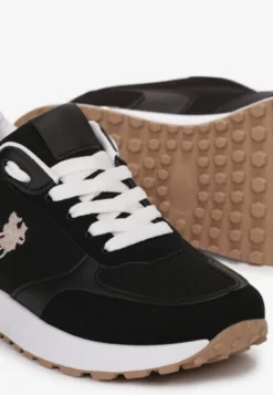 Czarne Sneakersy z Ozdobną Podeszwą i Przeszyciami Novajean