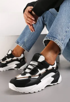 Czarne Sneakersy z Ozdobnym Sznurkiem z Cyrkoniami Saerina