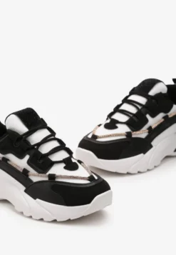 Czarne Sneakersy z Ozdobnym Sznurkiem z Cyrkoniami Saerina