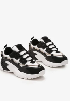 Czarne Sneakersy z Ozdobnym Sznurkiem z Cyrkoniami Saerina