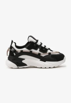 Czarne Sneakersy z Ozdobnym Sznurkiem z Cyrkoniami Saerina