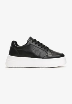 Czarne Sneakersy z Perforacją na Platformie Treresa