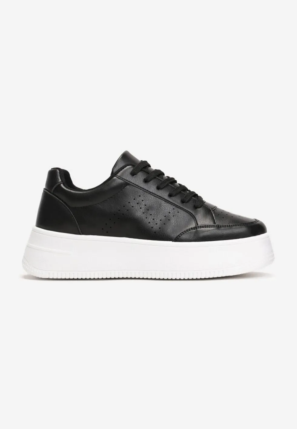 Czarne Sneakersy z Perforacją na Platformie Treresa