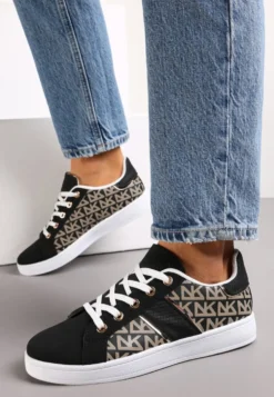 Czarne Sneakersy z Printem Casica
