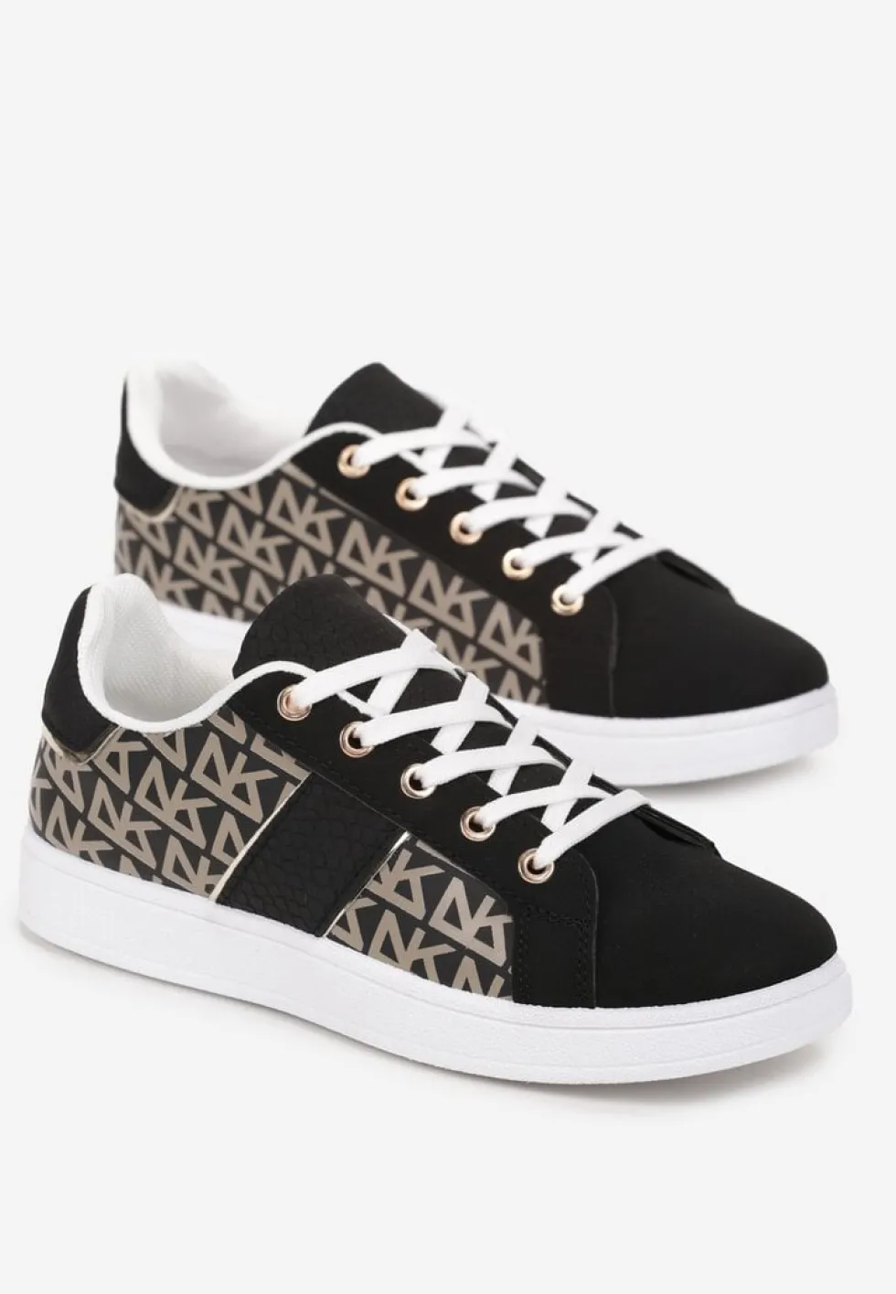 Czarne Sneakersy z Printem Casica