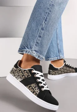 Czarne Sneakersy z Printem Casica