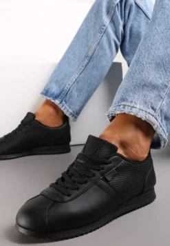 Czarne Sneakersy z Przeszyciami Phyrise