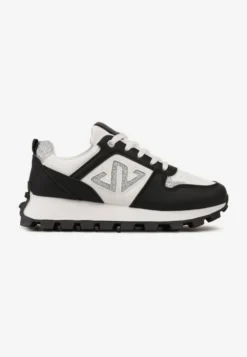 Czarne Sneakersy z Szerokim Protektorem i Brokatową Naszywką Afradia