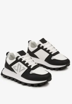 Czarne Sneakersy z Szerokim Protektorem i Brokatową Naszywką Afradia