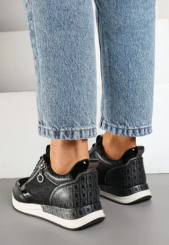 Czarne Sneakersy z Wkładką ze Skóry Naturalnej Zdobione Suwakiem Fihanor