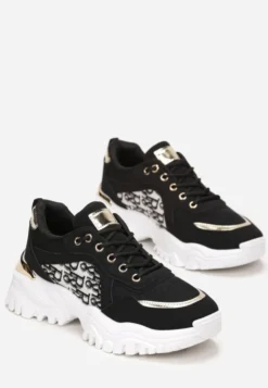 Czarne Sneakersy z Wstawkami na Grubej Podeszwie Trenta