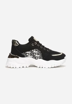Czarne Sneakersy z Wstawkami na Grubej Podeszwie Trenta