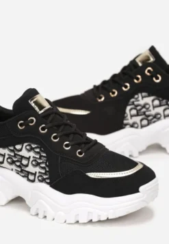 Czarne Sneakersy z Wstawkami na Grubej Podeszwie Trenta