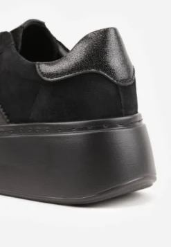 Czarne Sneakersy z Zamszu Naturalnego na Platformie ze Skórzaną Wkładką Rionelle