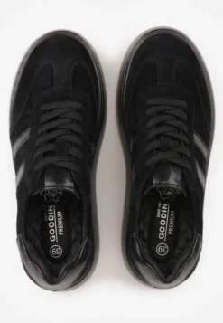 Czarne Sneakersy z Zamszu Naturalnego na Platformie ze Skórzaną Wkładką Rionelle