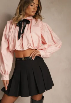 Czarne Spódnico-Spodenki High Waist z Plisowaniem Wykończone Paskiem Eviennes