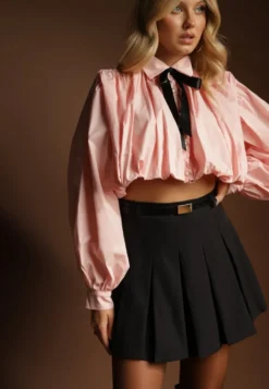 Czarne Spódnico-Spodenki High Waist z Plisowaniem Wykończone Paskiem Eviennes