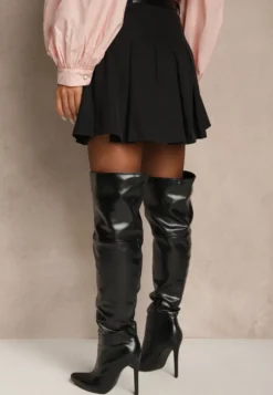 Czarne Spódnico-Spodenki High Waist z Plisowaniem Wykończone Paskiem Eviennes