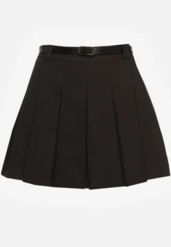 Czarne Spódnico-Spodenki High Waist z Plisowaniem Wykończone Paskiem Eviennes