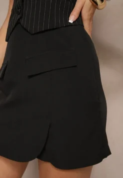Czarne Spódnico-Spodenki High Waist z Imitacją Kieszeni w Stylu Utility Olidrella