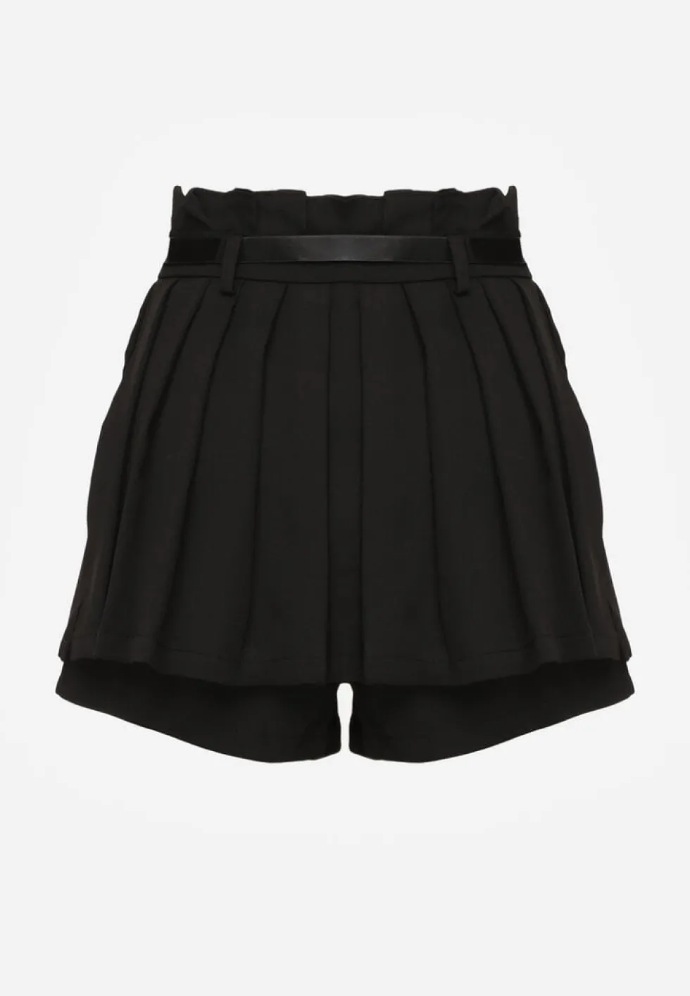 Czarne Spódnico-Szorty Plisowane High Waist Ozdobione Paskiem Eranivia