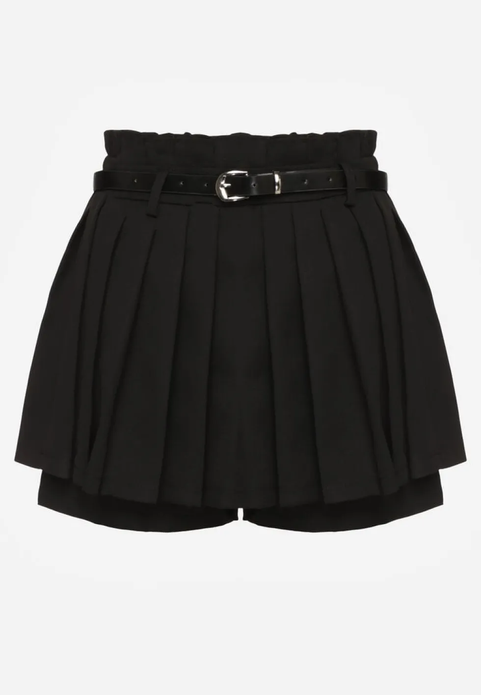 Czarne Spódnico-Szorty Plisowane High Waist Ozdobione Paskiem Eranivia