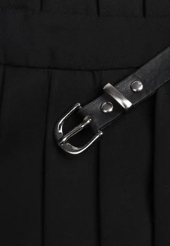 Czarne Spódnico-Szorty Plisowane High Waist Ozdobione Paskiem Eranivia